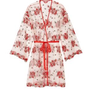 Victoria's Secret Red Robe embroidered sheer robe NEW WITH TAGS